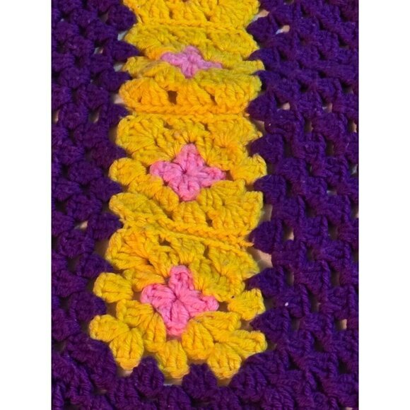Vintage Handmade Groovy Psychedelic Flower Crochet Throw Blanket - Picture 6 of 10